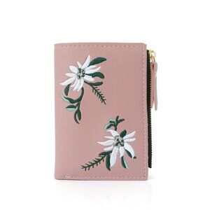 Jasmine Blossom Wallet Embroidery Flower Women's Short Wallet Card Holder Pink